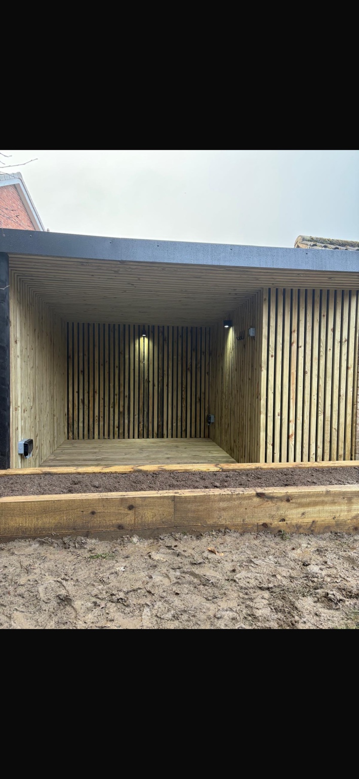 Finished covered timber garden space with lighting